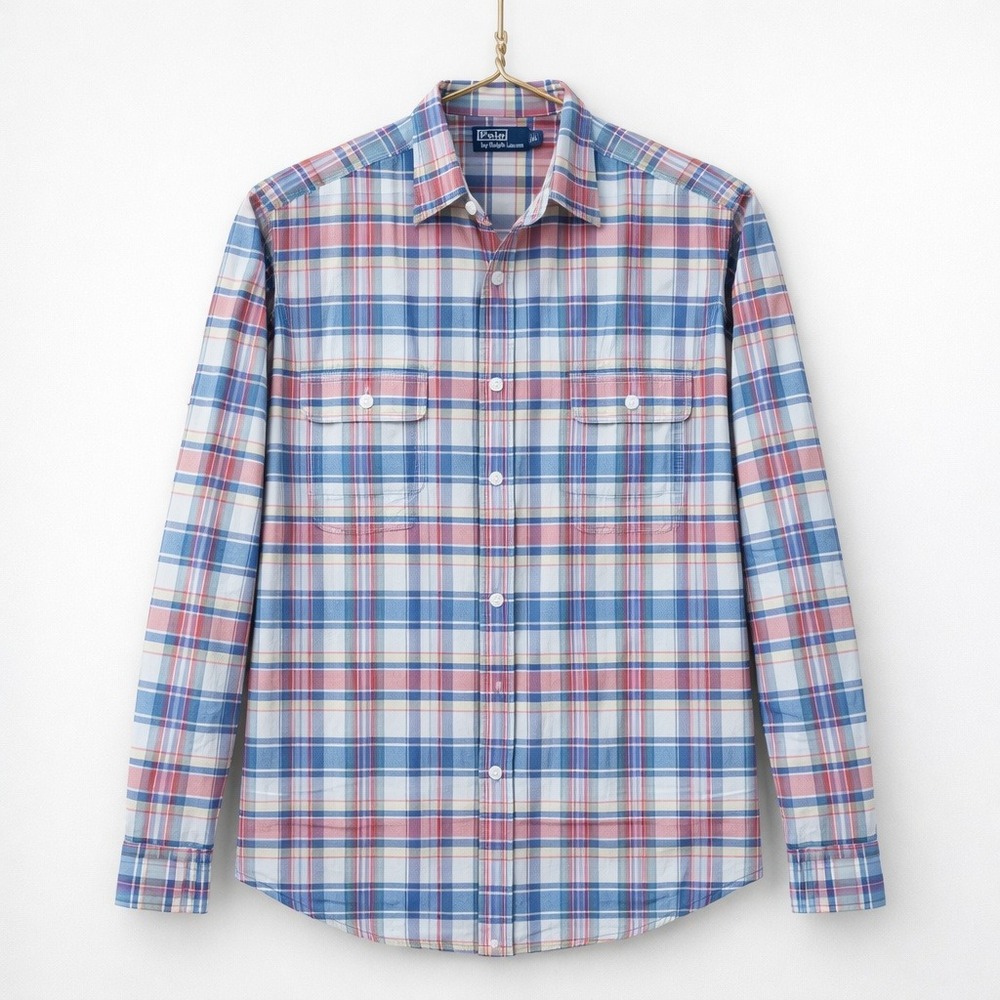 Polo Ralph Lauren Blue Plaid Button Up Long Sleeve Shirt L Classic Oxford Preppy